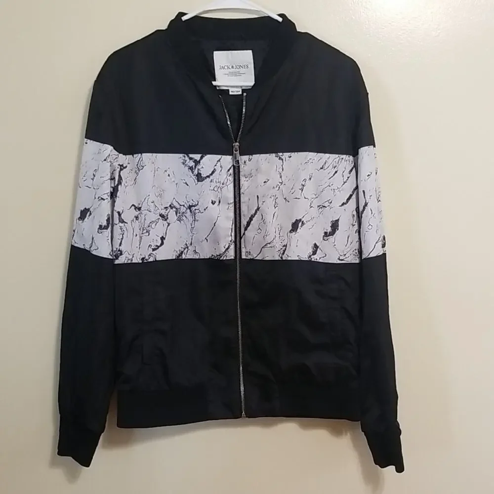 Jack & Jones Essential Bomber Jacket Monochrome Marble Coat Outerwear Medium